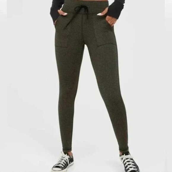 NEW Aerie Offline Houndstooth Green Check Leggings Fall Athletic Athleisure NWT - Picture 1 of 10